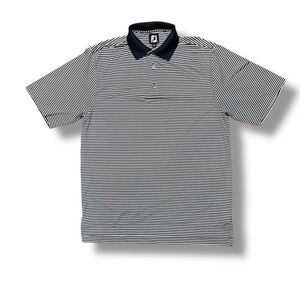 FootJoy Navy White Micro Stripe Performance Golf Polo Shirt XL Stretch
